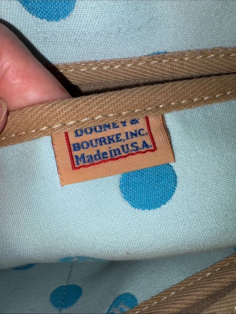 Dooney & Bourke Pale Blue Pouch with Blue Polka Dots